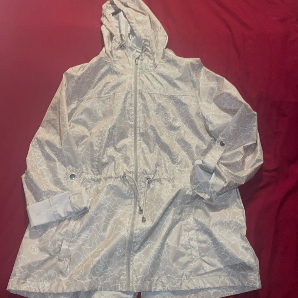 Beige floral rain hooded jacket